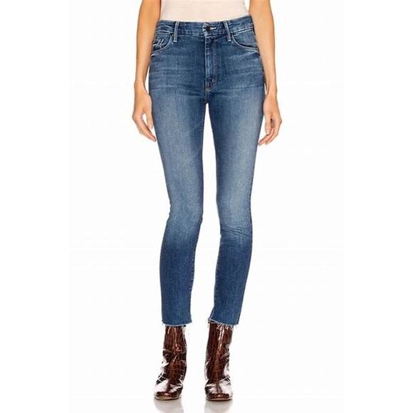 Mother The Looker Ankle Fray Invitation Only Blue Denim Skinny Jeans Size 26 - Picture 1 of 14